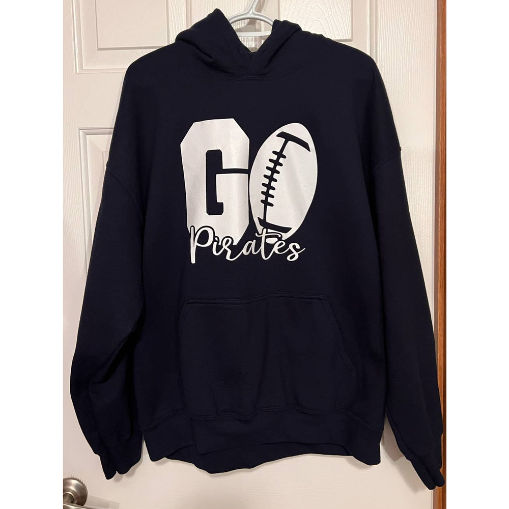 Gildan Dry Blend Woman's Blue Go Pirates Football‎ Hoodie Size XL